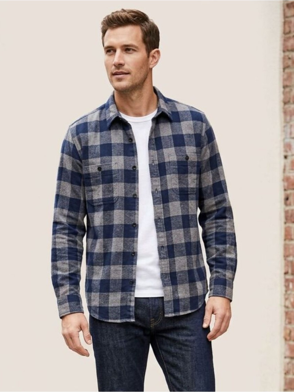 J.Crew Men’s Large Slim fit mid-weight double brushed flannel shirt